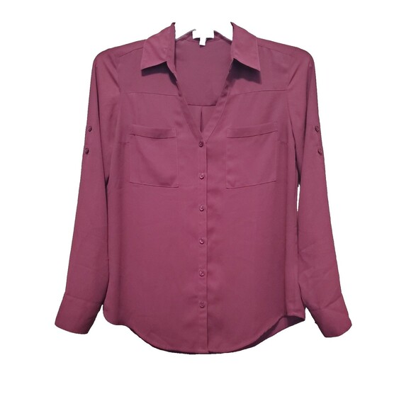 Express Portofino Red Roll-Tab Sleeve Button-Up Shirt Size Medium Maroon - Picture 1 of 6